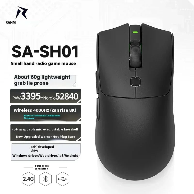 Rawm Sa-Sh01 pro Wireless Gaming Mouse Lightweight Low Delay with Paw3950 Sensor 8K Three Mode for PC Gamers Accessories Gifts
