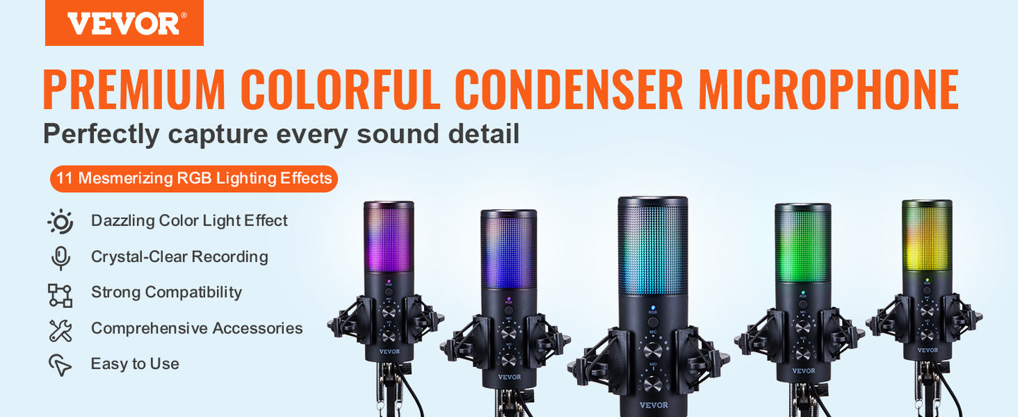 VEVOR USB Microphone 192kHz/24-bit Professional Condenser Microphone Kit for Podcast Recording Video Gaming Singing Streaming