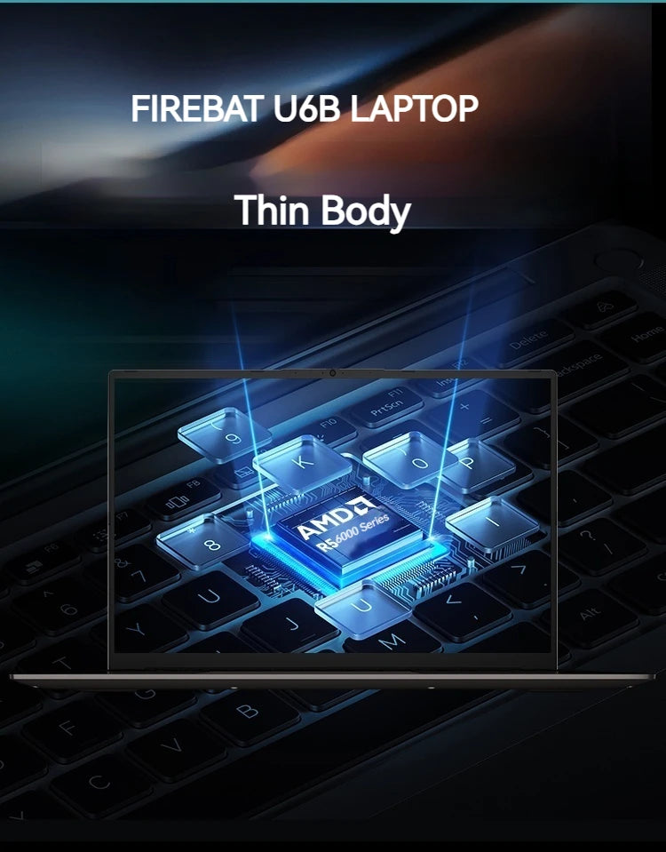 FIREBAT U6B 16 Inch AMD Radeon 780M  Ryzen7 8745HS DDR5 120Hz 2.5K Wifi6 BT5.1 16GB 512GB Gaming Gamer Bussiness Notebook Laptop
