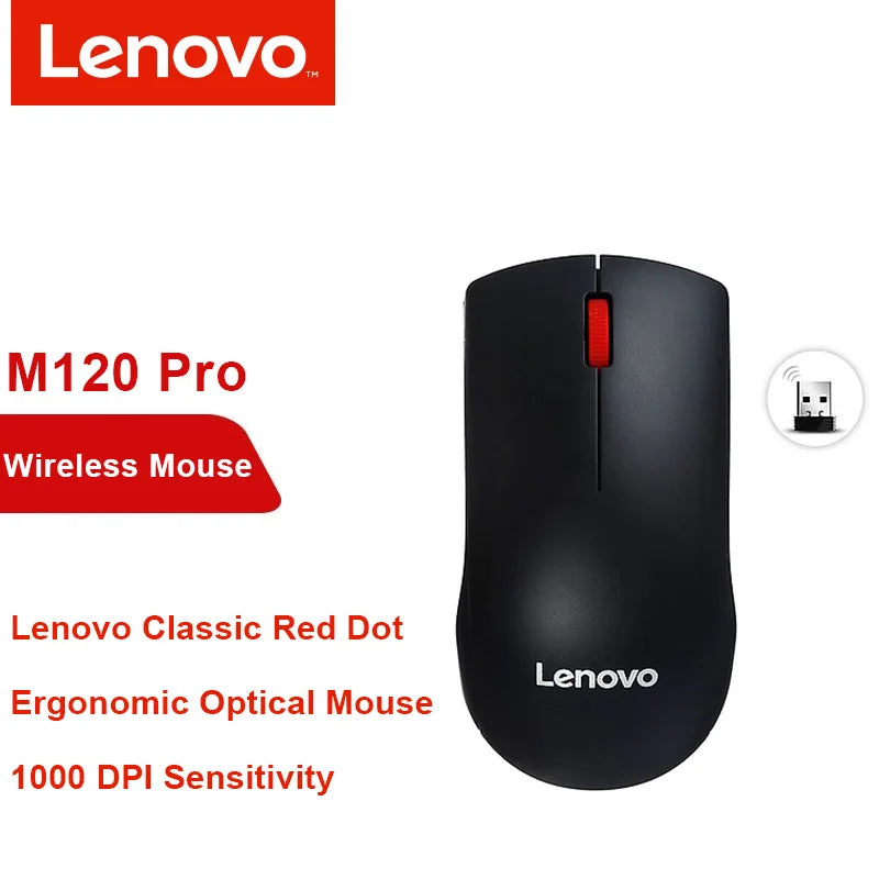 Lenovo M120Pro Wireless Mouse Ergonomic Sensor USB Receiving Gaming Office Mouse 1000PDI MacBook Laptop Universal Accessories