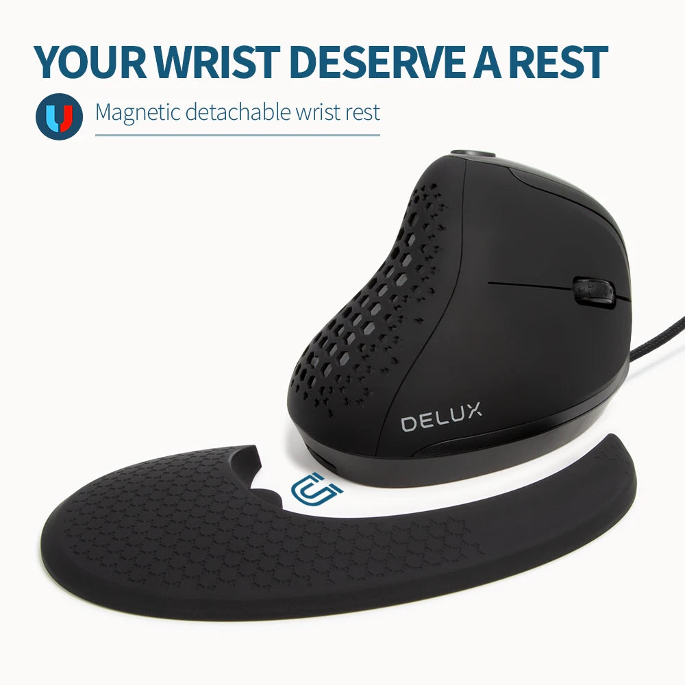 Delux Seeker M618XSU Ergonomic Vertical Wired Mouse RGB Light Removable Back Cover 4000DPI Gaming Mice For Laptop Computer