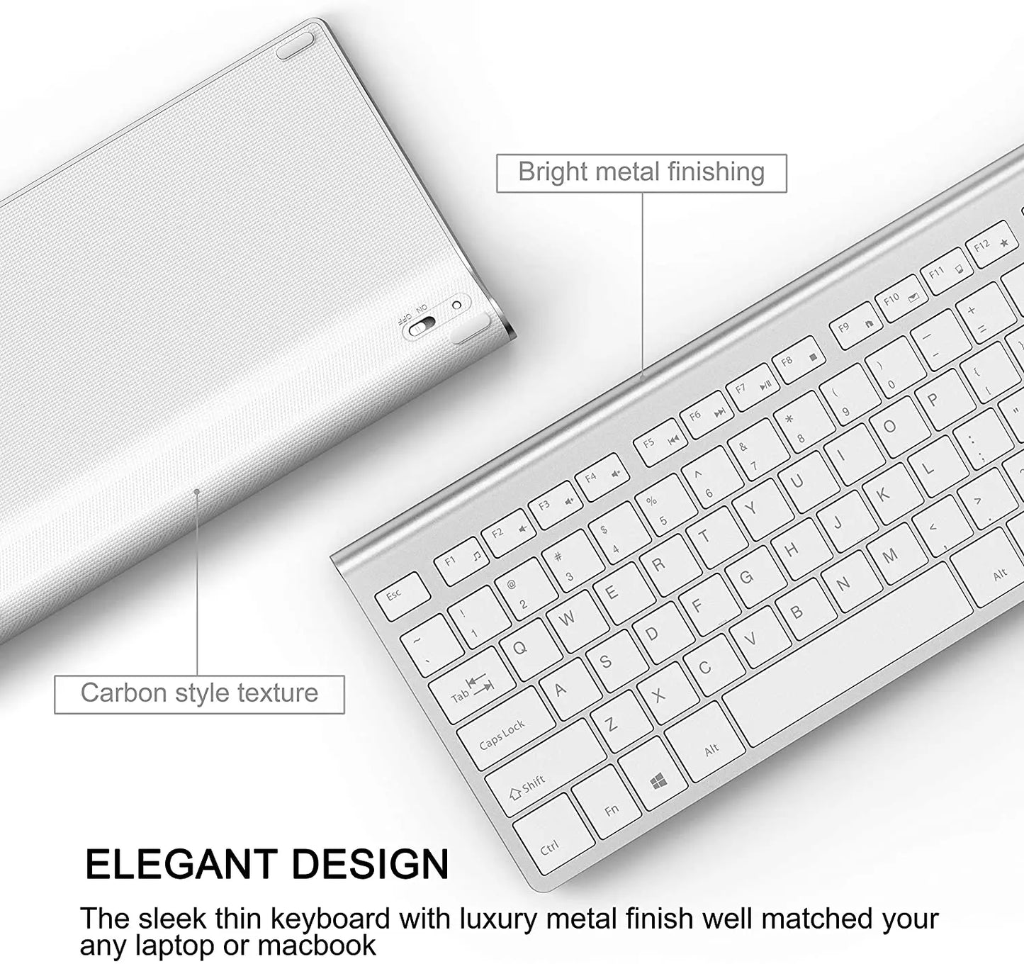 2.4G Rechargeable Wireless Keyboard And Mouse。Ergonomic Full-Size Design。Russian/English/German/French。Laptop/PC/ Windows，Silver