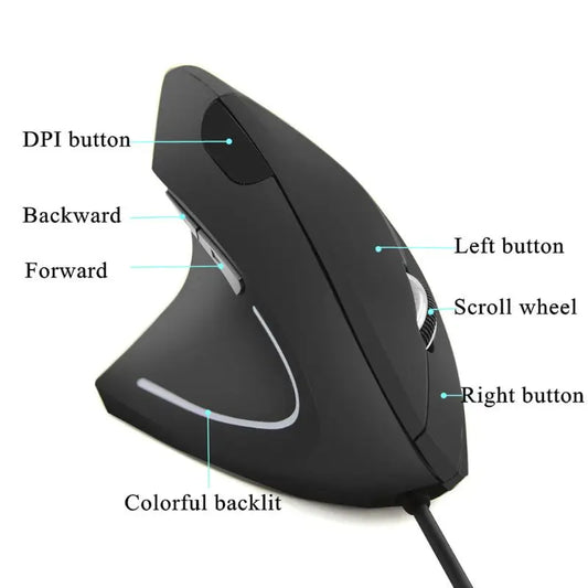 1Pc Wired Right Left Hand Vertical Mouse Ergonomic Gaming Mouse 800 1200 1600 DPI USB Optical Wrist Healthy Mice For PC Computer