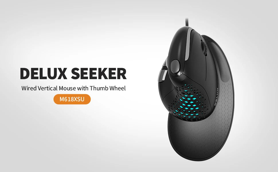 Delux Seeker M618XSU Ergonomic Vertical Wired Mouse RGB Light Removable Back Cover 4000DPI Gaming Mice For Laptop Computer