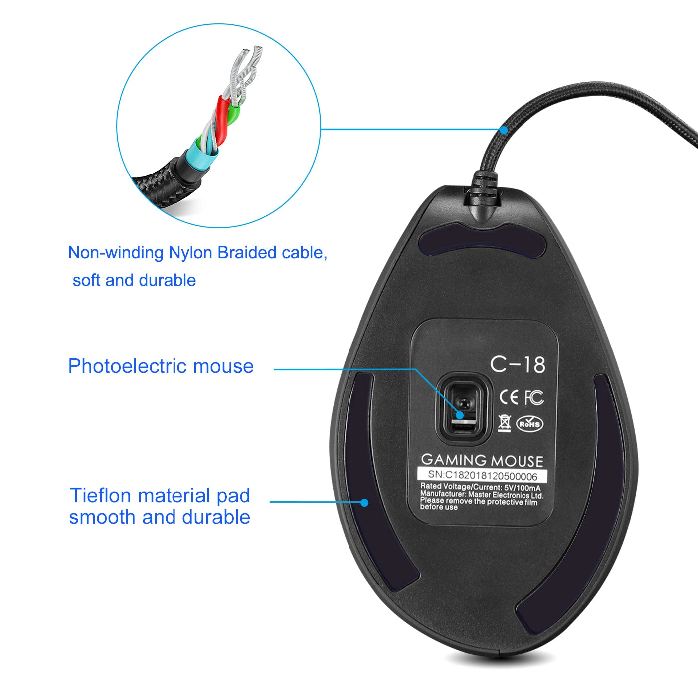 ZELOTES Vertical Gaming Mouse Wired USB Ergonomic Mice RGB Joysticks Programmable Laser Mice 10000 DPI For Gamer PC Computer C18