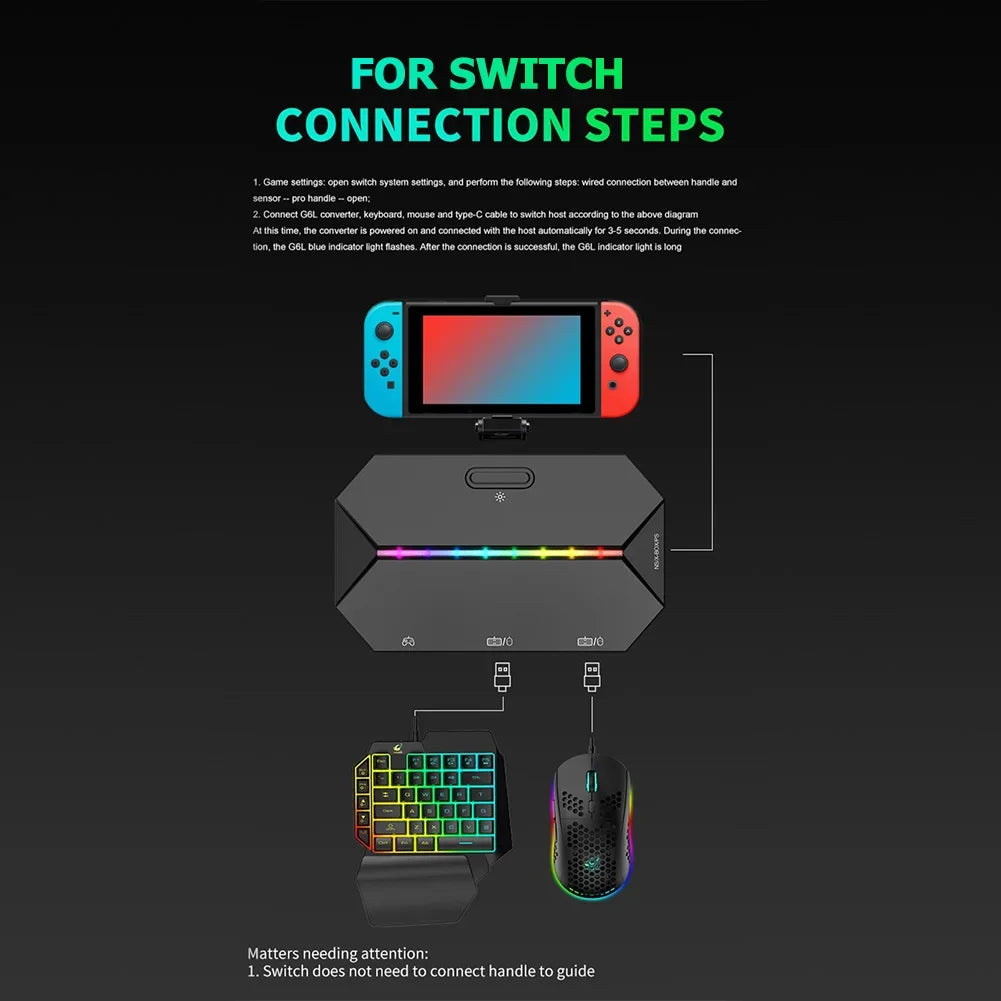 G6L Gaming Keyboard Mouse Converter Portable Wired Mobile Controller Adapter for Nintend Switch Xbox One PS3 PS4 Game Console