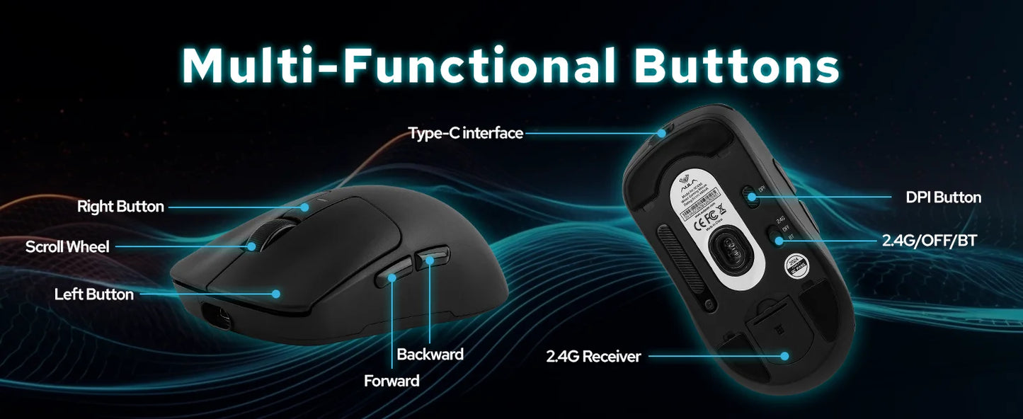 AULA SC680 Wireless Gaming Mouse W/ 26000 DPI PAW3395 Sensor BT 5.0/2.4G/Wired Tri Mode 500mAh Battery For Windows/Mac/PC/laptop