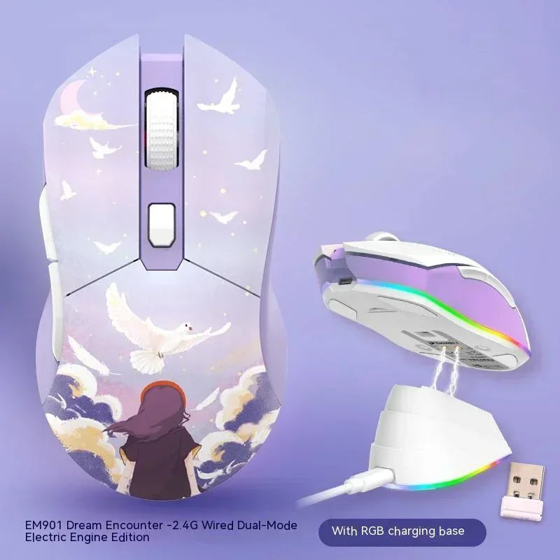 Dareu Em901 Mouse Dual Mode Wireless Charging Base Air PAW3395 Low Latency RGB Gaming Mouse Pc Gamer Accessories Custom Office