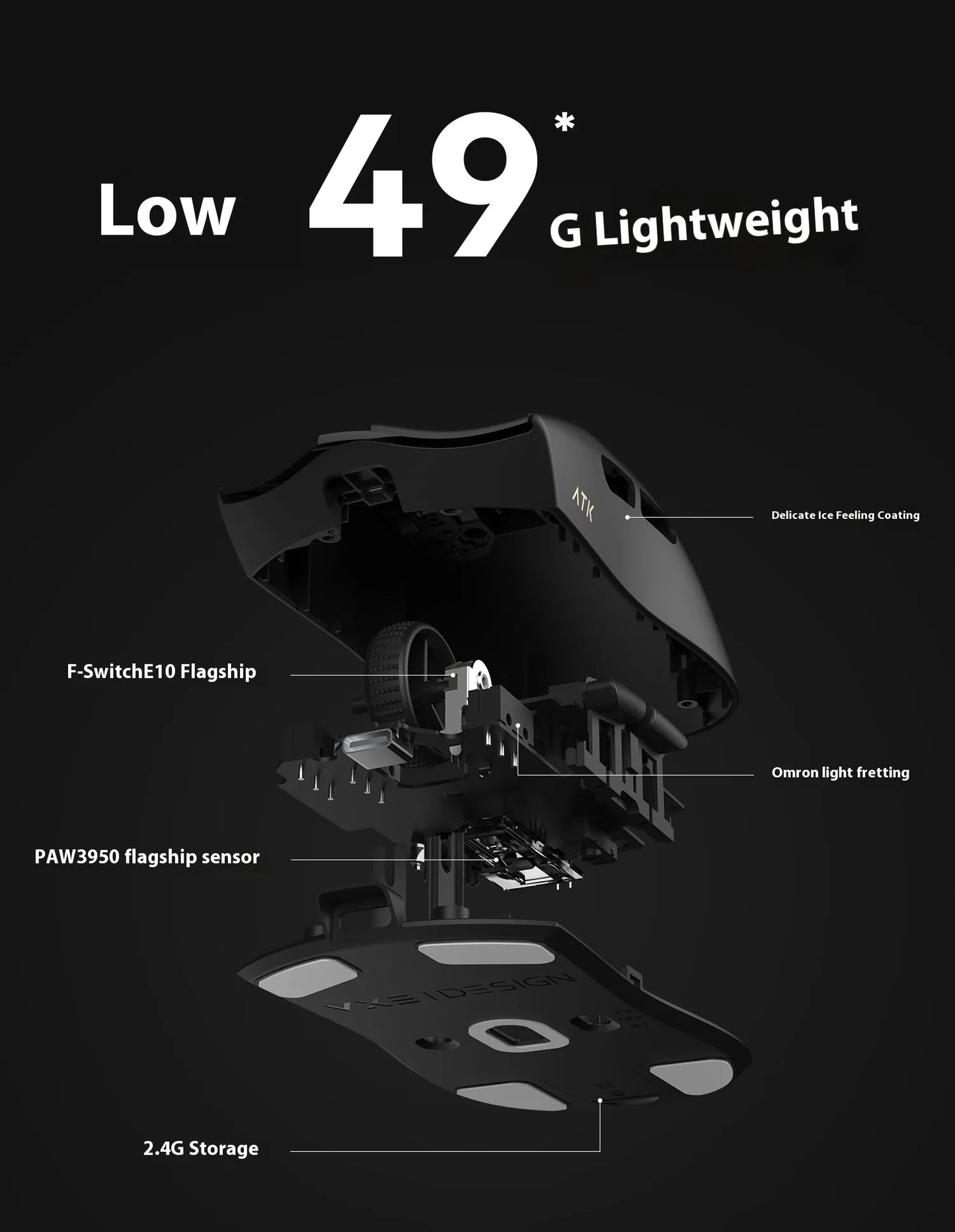 Atk Blazing Sky X1 Wireless Mouse Double 8k Dual Mode Paw3950 Sensor Liekong Lightweight Gaming Mouse Low Latency Smartspeed Pc