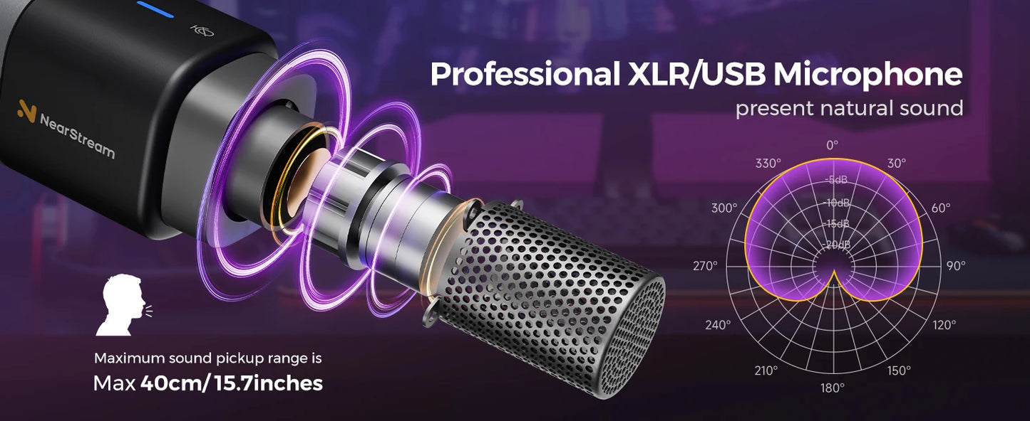NearStream Professional Microphone pc USB XLR Condenser Mic Boom Arm US Local ShippingPlug-and-Play for Streaming Podcast Studio