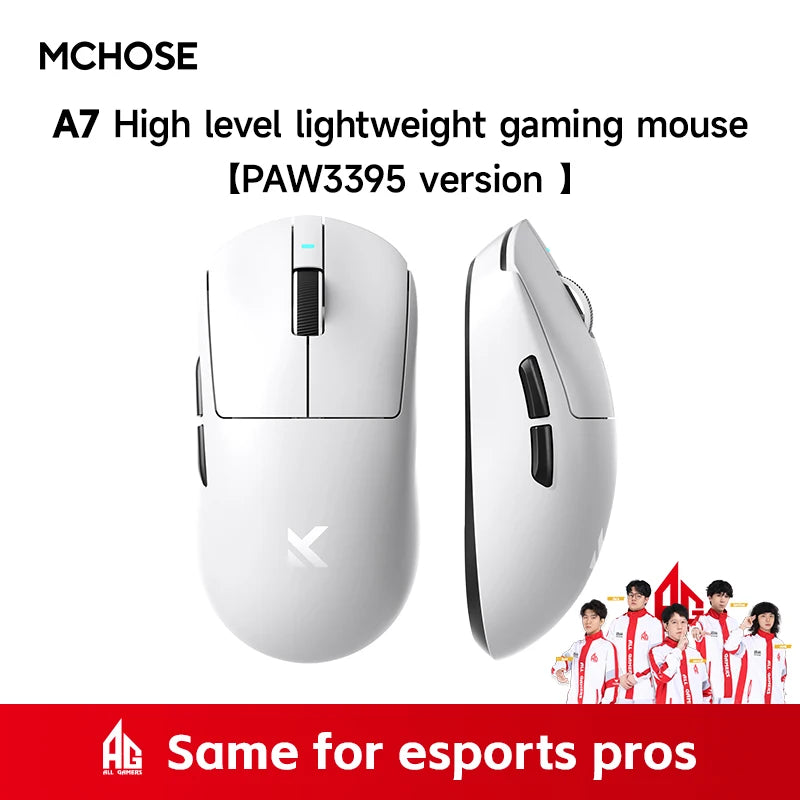 MCHOSE A7 Pro Ultra Wireless Mouse Tri-Mode Gaming E-sports Mouse PAW3950 Lightweight 42000dpi 8K Low Delay Ergonomics 500mAh