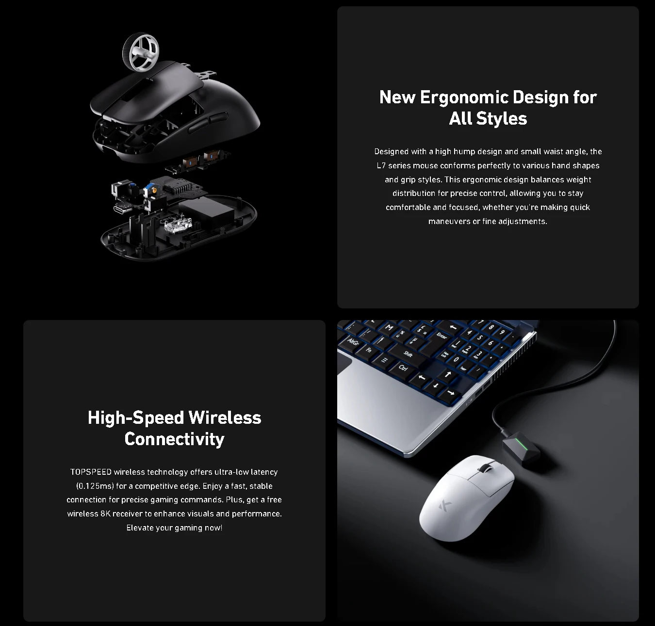 Official MCHOSE L7 Ultra Wireless Gaming Mouse PAW3950 E-Sport Sensor Realtek Flagship Master TOPSPEED 8K Polling Rate 39g Mice