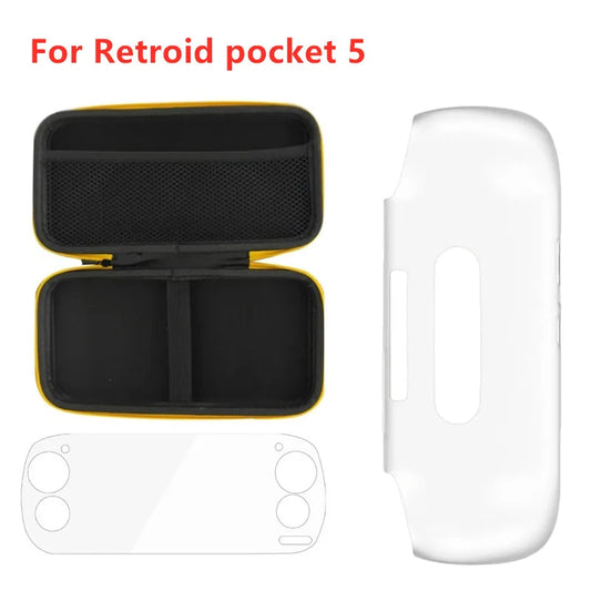 Large Capacity Storage Box Clear Tempered Film for Retroid Pocket 5 Gaming Console Pouch Carrying Bag Shockproof Protective Case