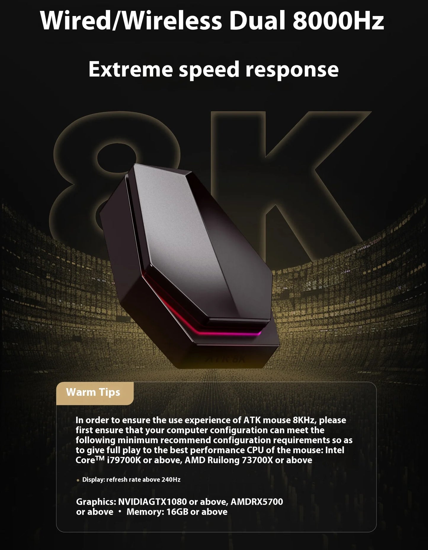 Atk Blazing Sky X1 Wireless Mouse Double 8k Dual Mode Paw3950 Sensor Liekong Lightweight Gaming Mouse Low Latency Smartspeed Pc