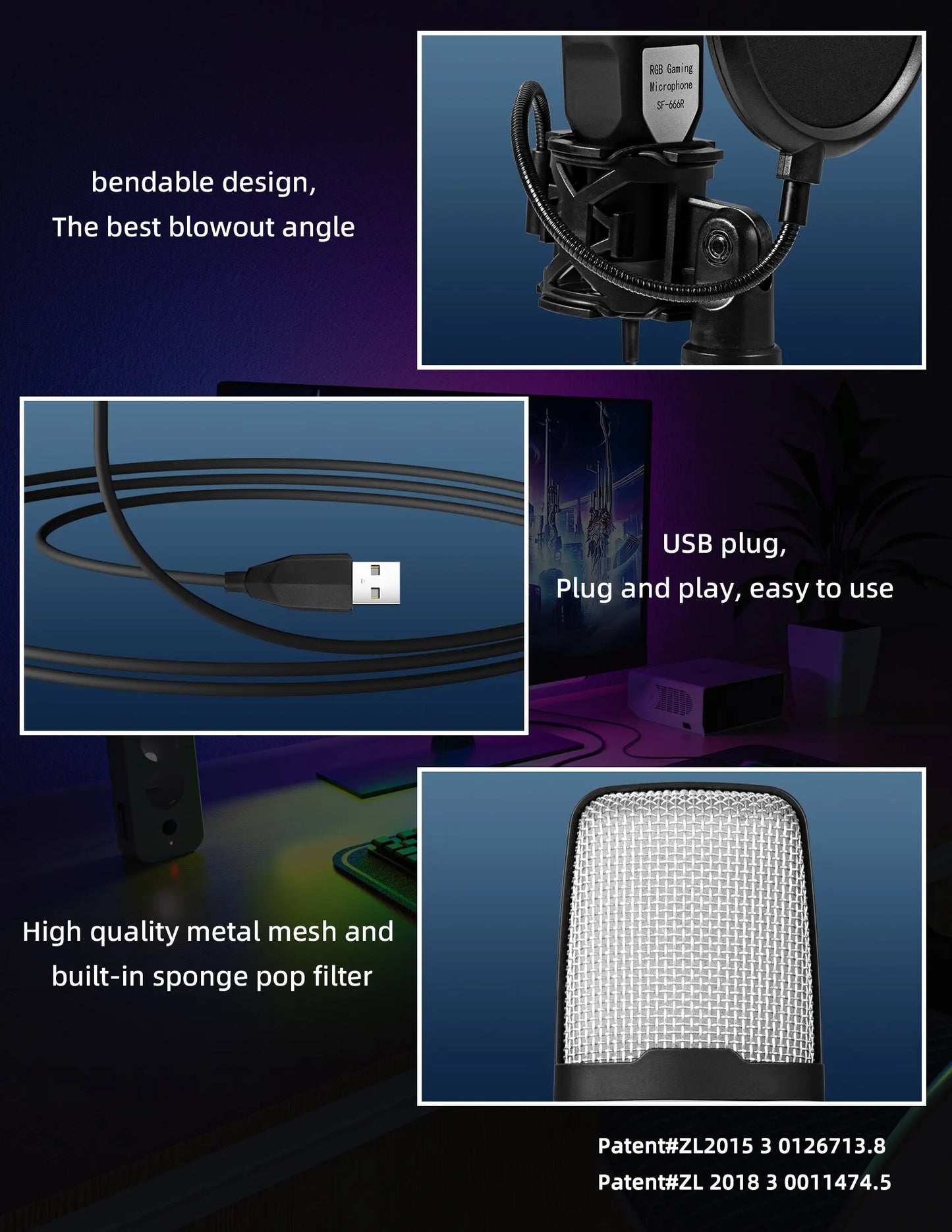 Gaming Computer Professional Condenser Microphone Mic PC Laptop USB Wired Live Streaming Podcast Studio Mike Kit Gamer Karaoke