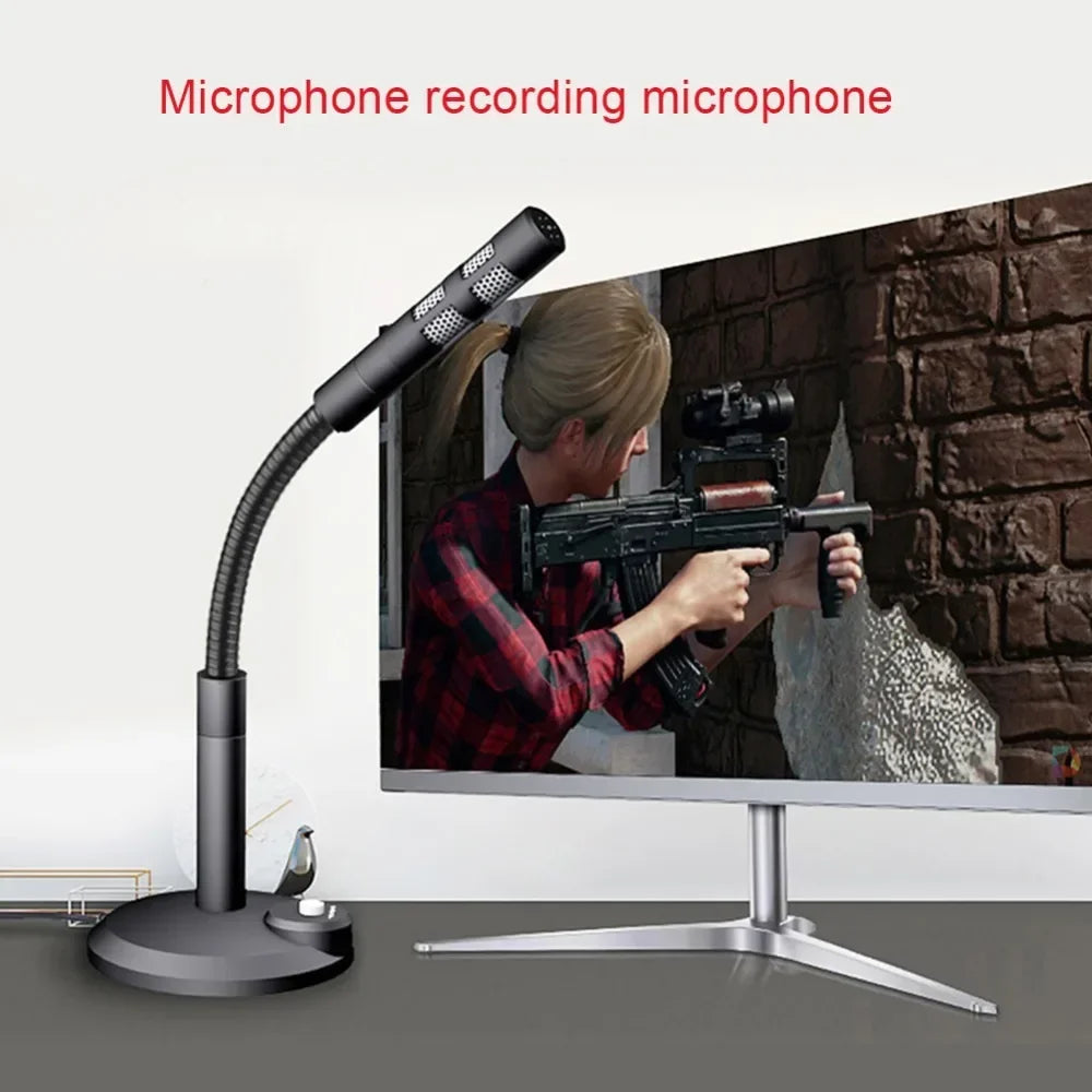 Mini 3.5mm Studio Microphone USB Desktop Wire Gaming Mic Speech Mic Stand Holder For PC Notebook Podcast Recording Studio