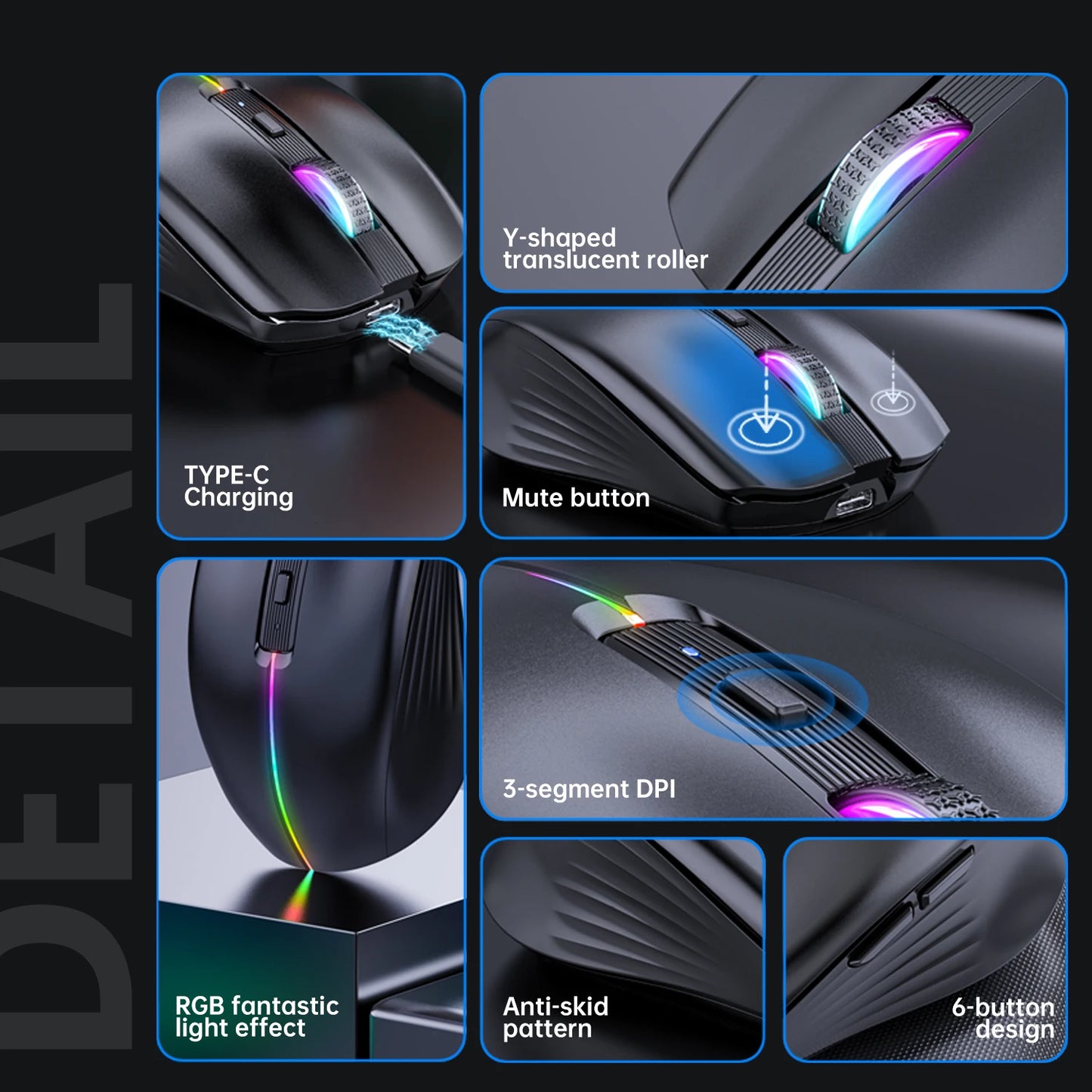 Type-c Rechargeable Wireless mouse Bluetooth Mouse RGB USB Ergonomic Gaming Mouse Silent Mouse for Computer Laptop Macbook