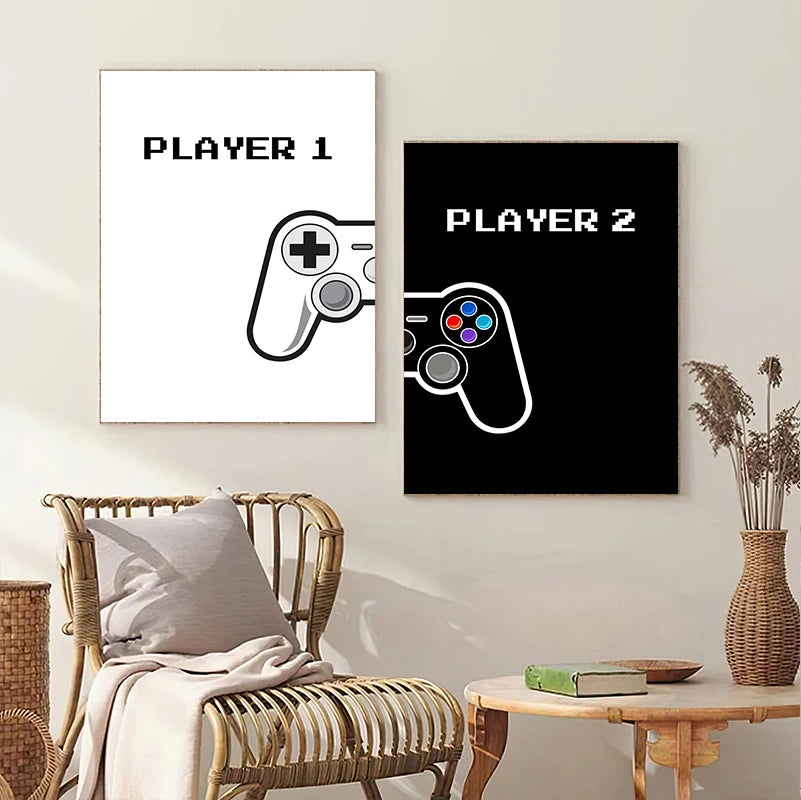 Fashion Minimalist Hand Game Handle Black White Combination Gaming Poster Canvas Painting Wall Art Pictures Game Room Home Decor
