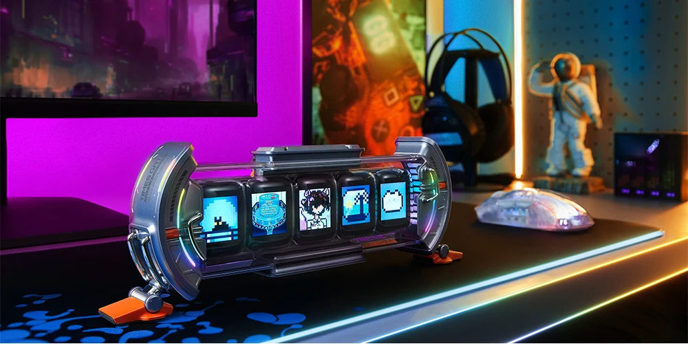 Divoom Times Gate - Cyberpunk Gaming Setup Digital Clock with Smart APP Control, WiFi Connect, RGB LED Display,
