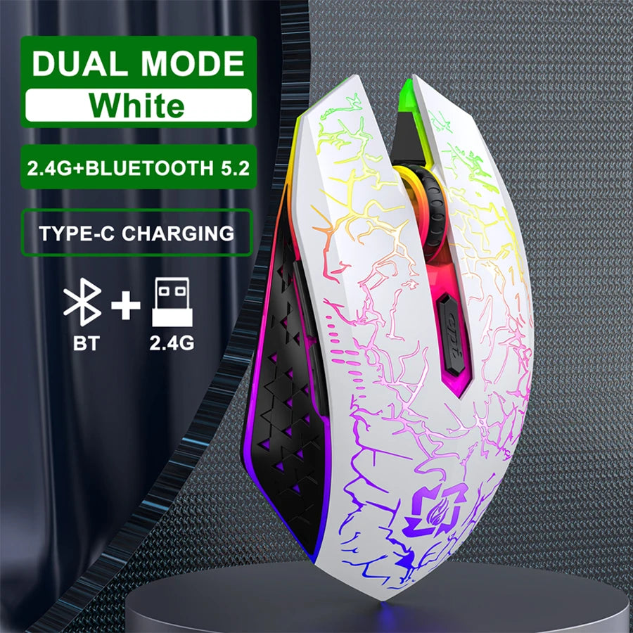 Bluetooth5.2 Wireless Mouse RGB Gaming Mouse Silent Mouse Rechargeable Mouse 800-1200-1600 DPI Mouse Mice for PC Laptop Macbook