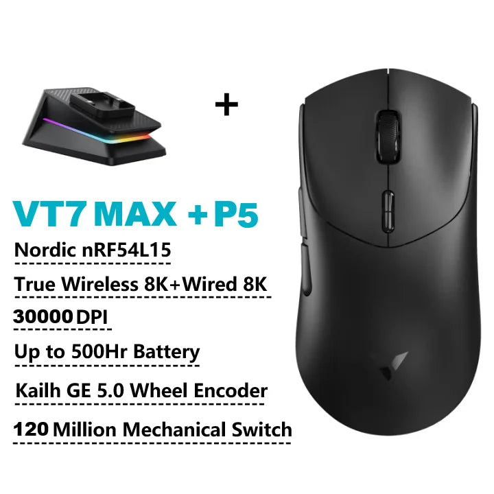 Rapoo VT7 VT7MAX Wireless Gaming Mouse True 8K Wireless Polling Rate 53g Lightweight 100-Million Mechanical Switch Macro Enabled
