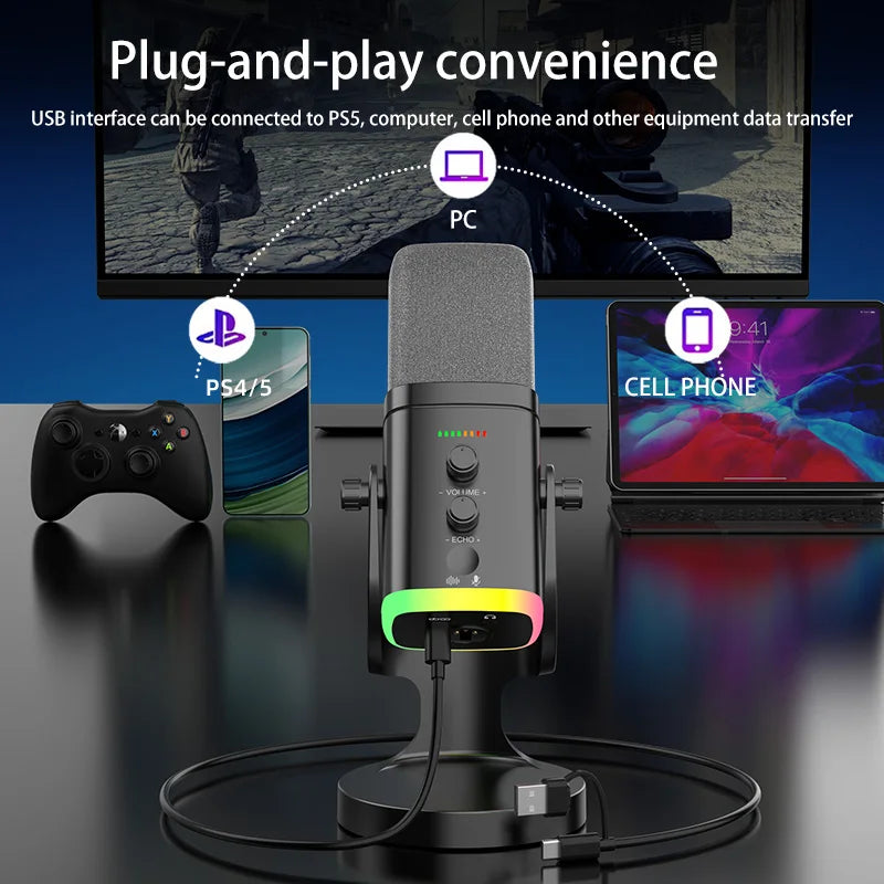 YU8 RGB gaming desktop microphone USB microphone live streaming XLR dynamic microphone recording computer mobile host karaoke