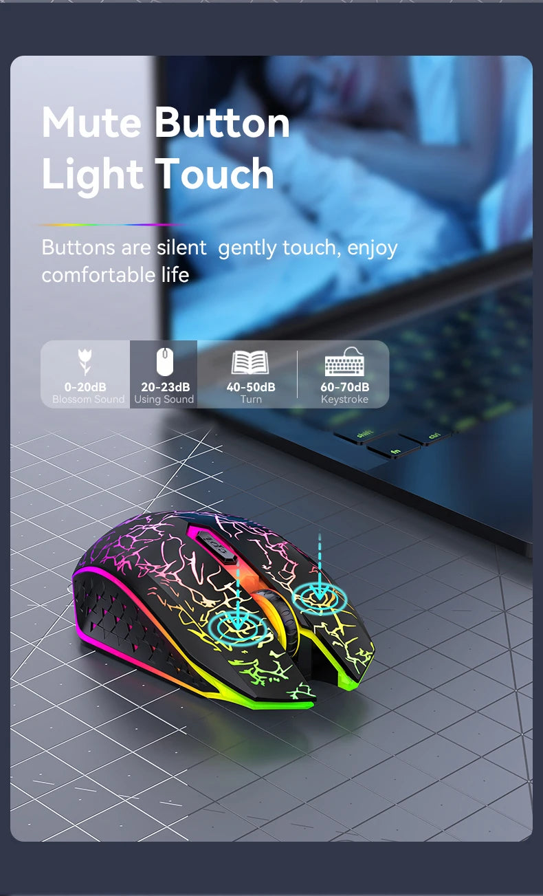 Bluetooth5.2 Wireless Mouse RGB Gaming Mouse Silent Mouse Rechargeable Mouse 800-1200-1600 DPI Mouse Mice for PC Laptop Macbook