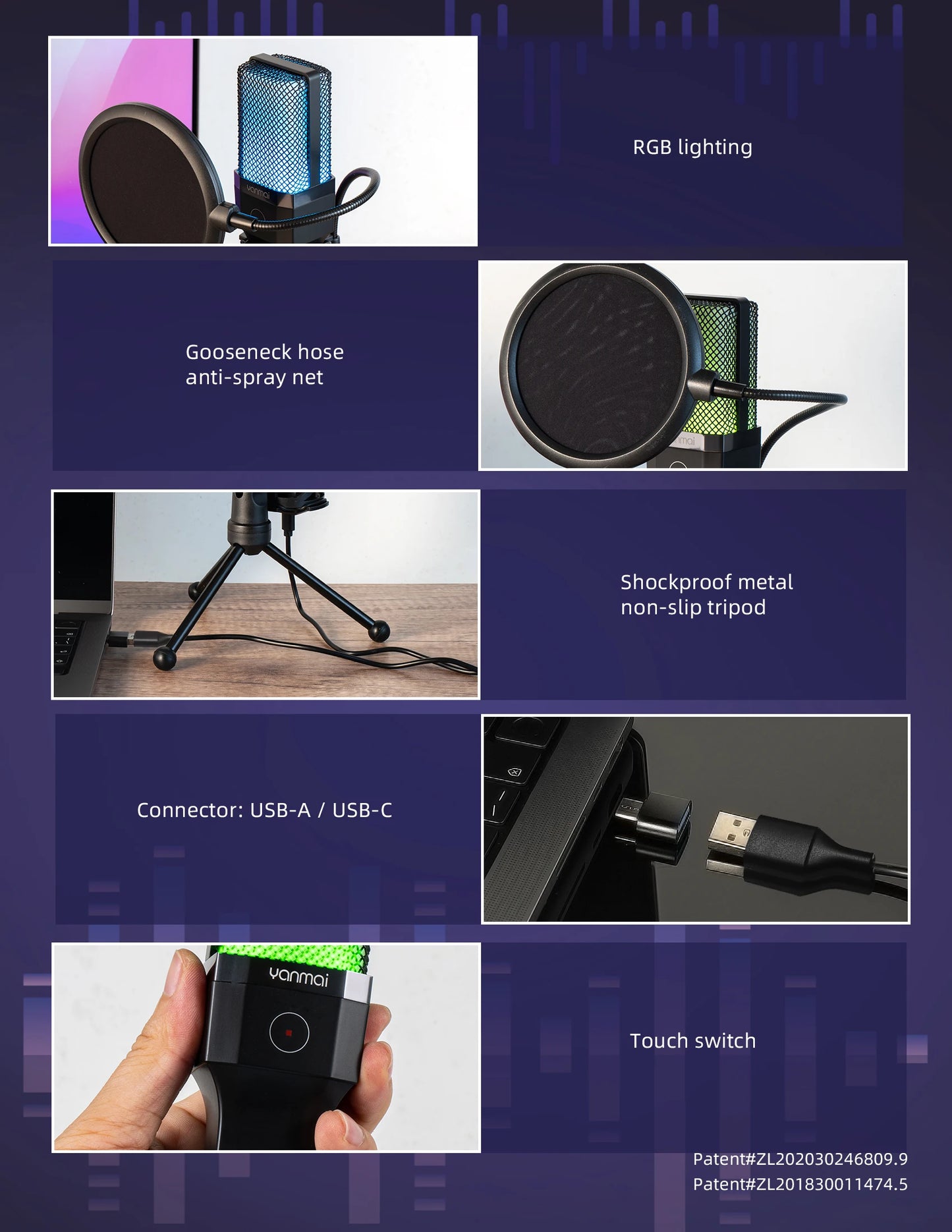 Condenser Professional Microphone Mic For PC Laptop Computer Gaming USB Wired Streaming Podcast Studio Mike Kit Gamer Accessory
