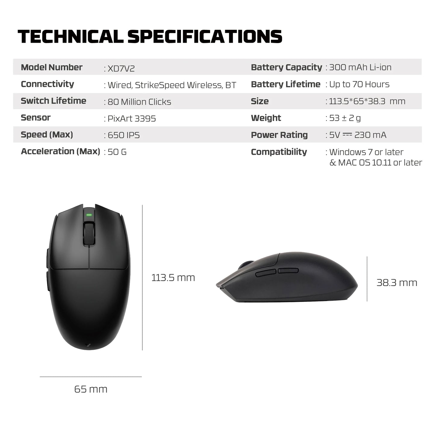 FANTECH ARIALL XD7V2 Wired and Gaming Mouse PAW3395 Mice Ultralight 53gr 26000DPI Huano TBSPD Switch  Non-slip Coating Mouse