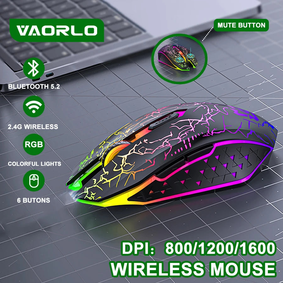 Bluetooth5.2 Wireless Mouse RGB Gaming Mouse Silent Mouse Rechargeable Mouse 800-1200-1600 DPI Mouse Mice for PC Laptop Macbook