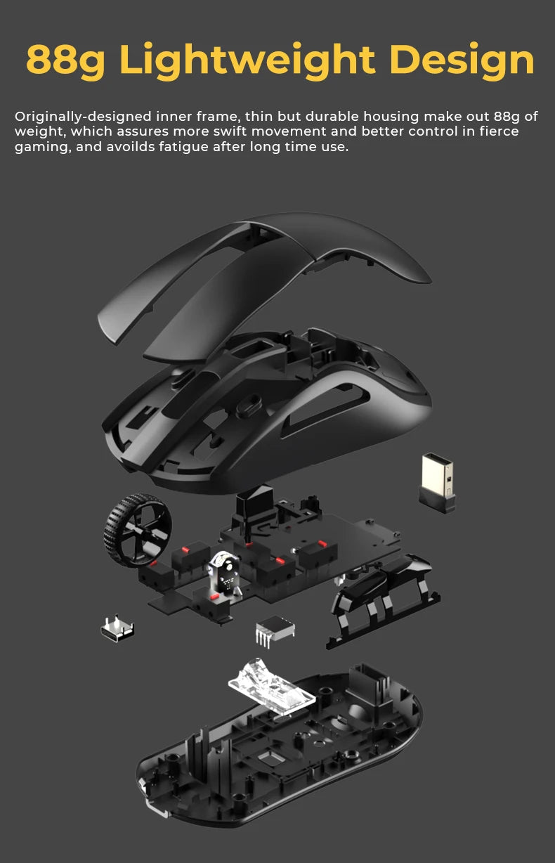 DAREU PC Gaming Mouse Tri-mode Connect Bluetooth Wired 2.4G Wireless Mice with Charging Base KBS Buttons Mous for Laptop Gamer