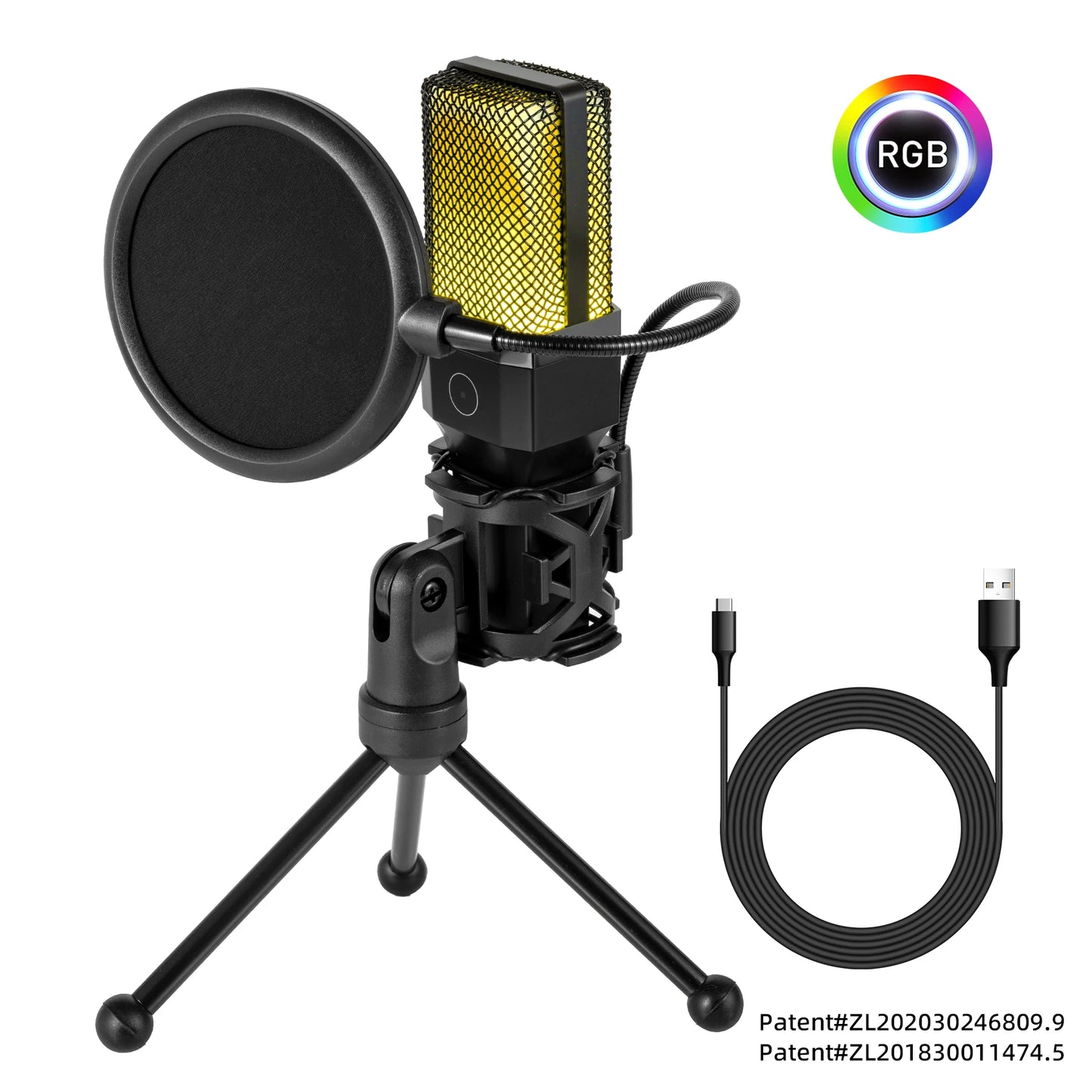 Gaming Computer Professional Condenser Microphone Mic PC Laptop USB Wired Live Streaming Podcast Studio Mike Kit Gamer Karaoke