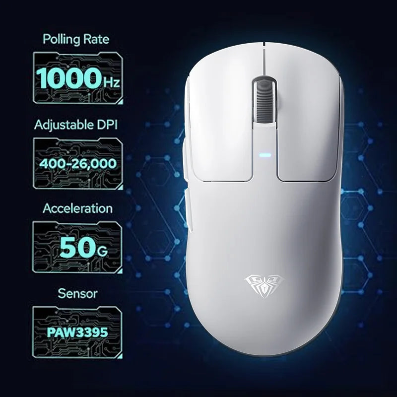 AULA SC680 Wireless Gaming Mouse W/ 26000 DPI PAW3395 Sensor BT 5.0/2.4G/Wired Tri Mode 500mAh Battery For Windows/Mac/PC/laptop
