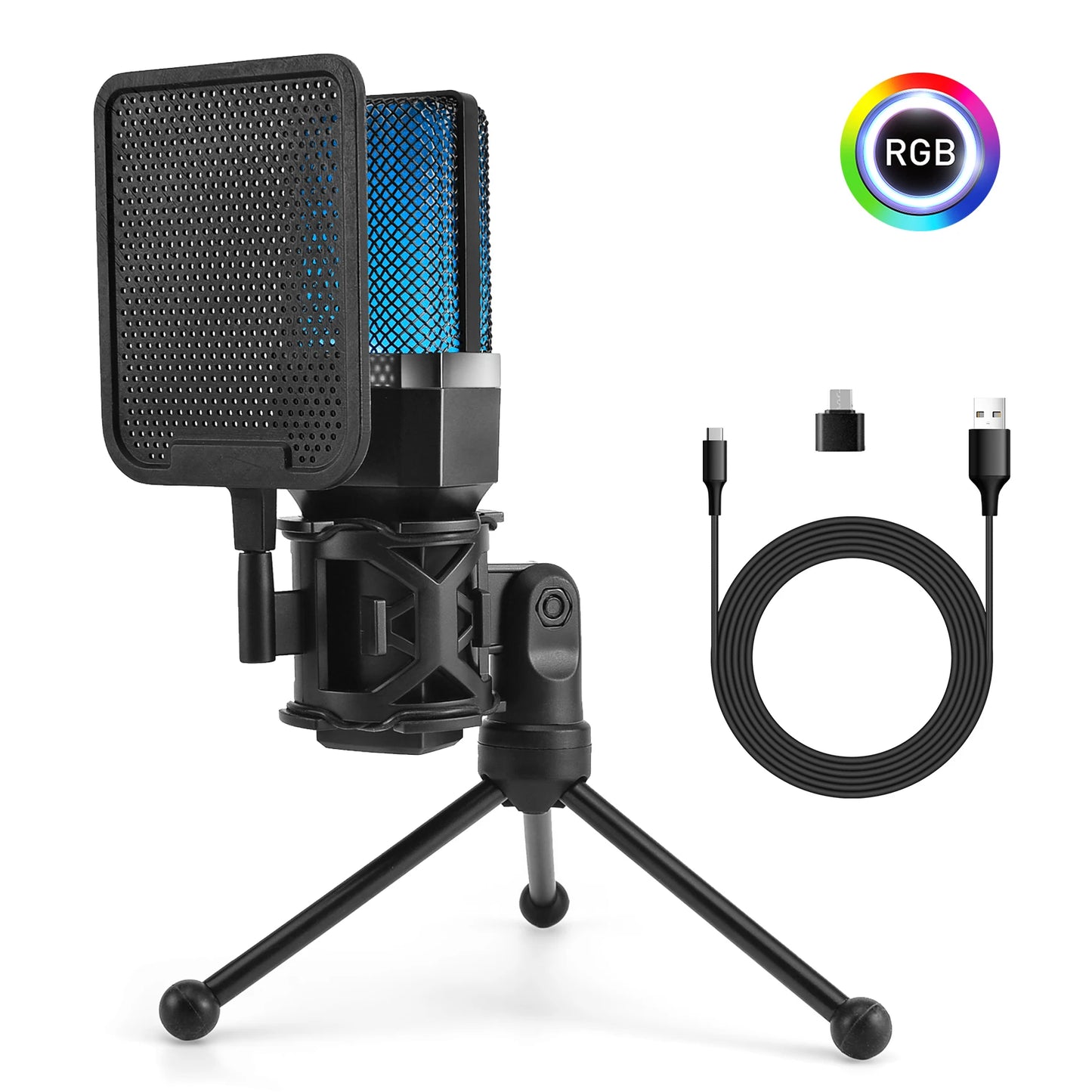 Gaming Computer Professional Condenser Microphone Mic PC Laptop USB Wired Live Streaming Podcast Studio Mike Kit Gamer Karaoke