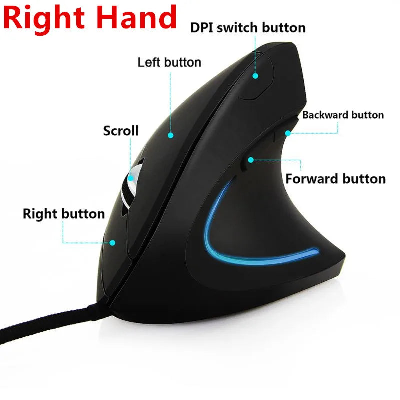 1Pc Wired Right Left Hand Vertical Mouse Ergonomic Gaming Mouse 800 1200 1600 DPI USB Optical Wrist Healthy Mice For PC Computer