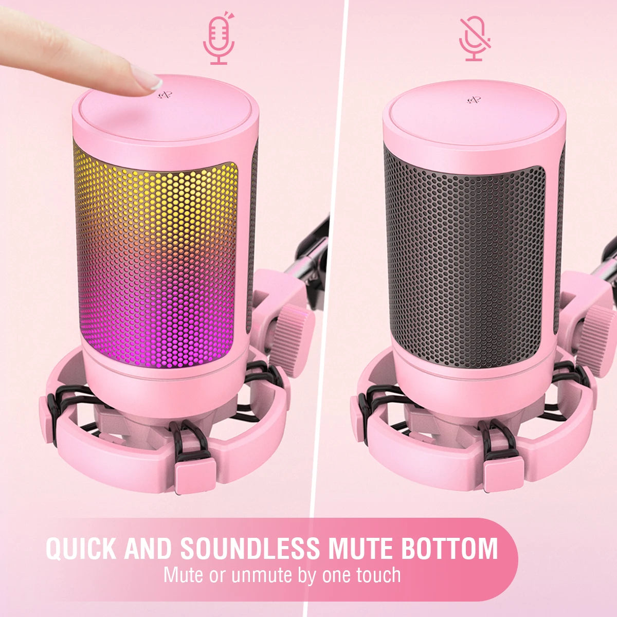 FIFINE USB Gaming PC Microphone for Streaming Podcasts,AmpliGame RGB Computer Condenser Desktop Mic for studio/Video-Pink