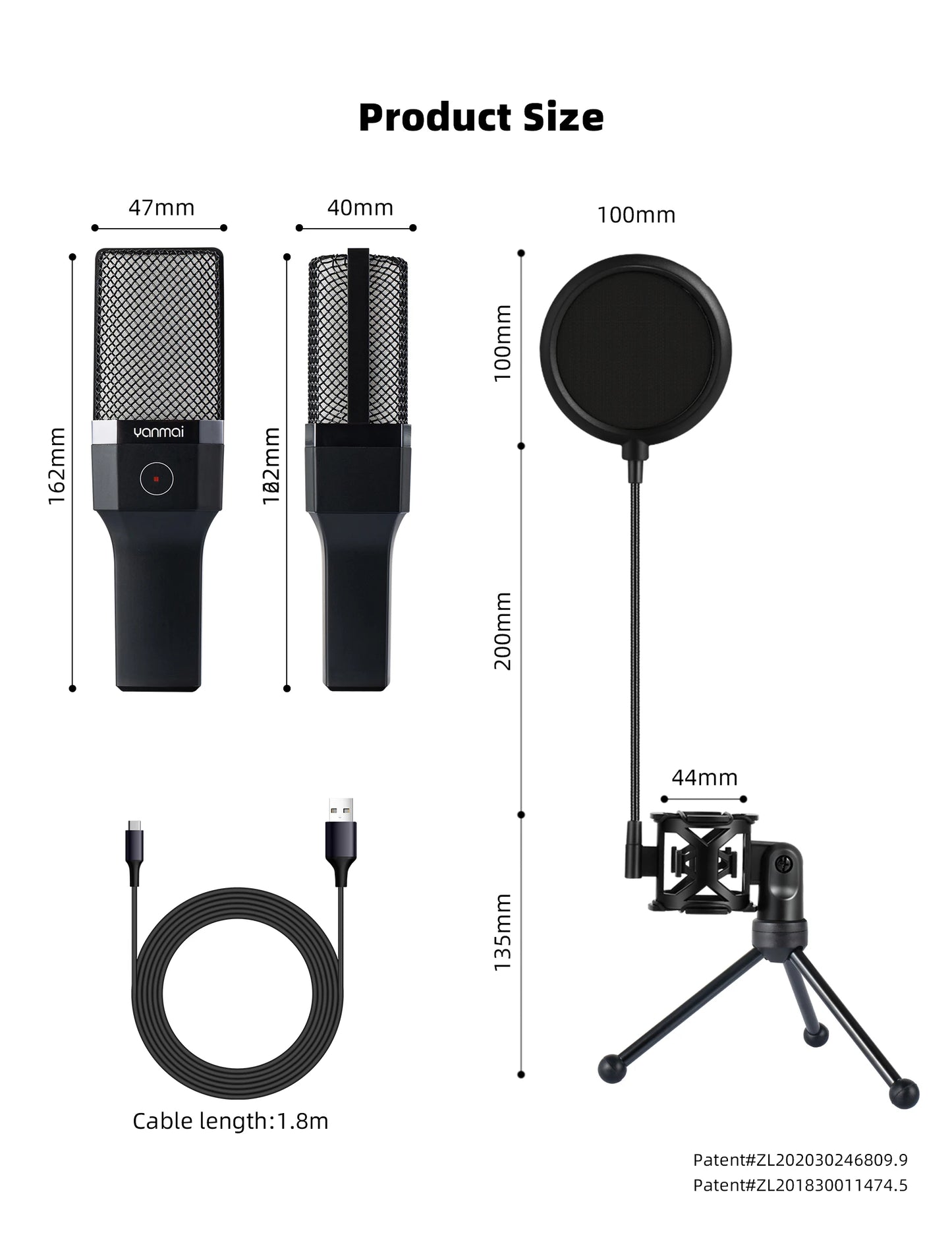 Condenser Professional Microphone Mic For PC Laptop Computer Gaming USB Wired Streaming Podcast Studio Mike Kit Gamer Accessory