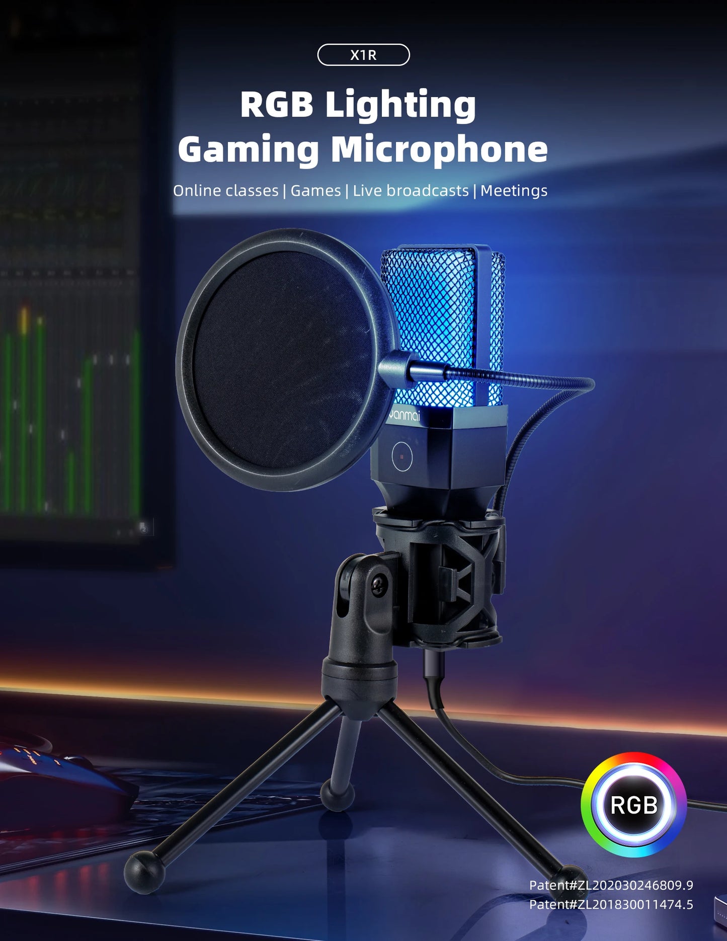 Gaming Computer Professional Condenser Microphone Mic PC Laptop USB Wired Live Streaming Podcast Studio Mike Kit Gamer Karaoke