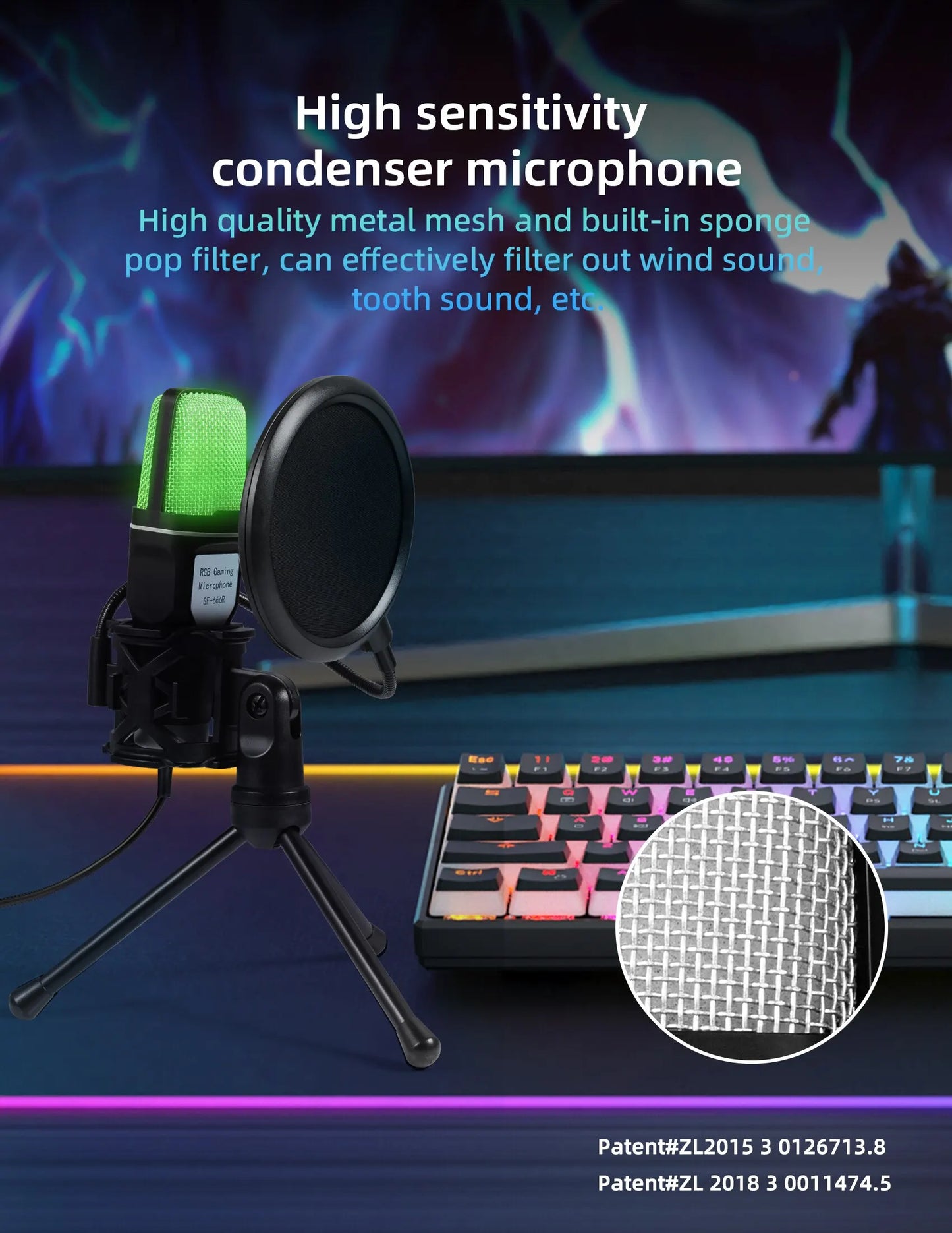 Condenser Professional Microphone Mic For PC Laptop Computer Gaming USB Wired Streaming Podcast Studio Mike Kit Gamer Accessory
