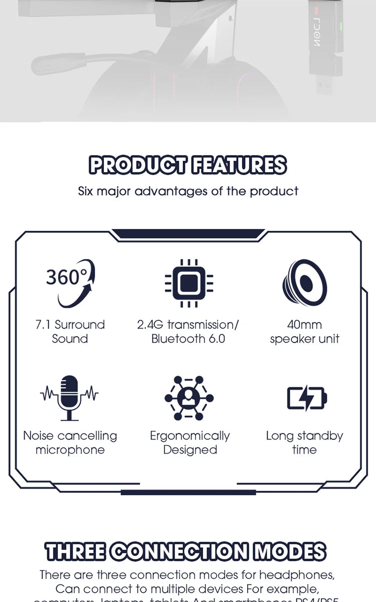 LDON Gaming Headset with RGB Noise Canceling Microphone 7.1 Surround Sound Headphones for PS5 PS4 One PC Laptop Mac Computer PC