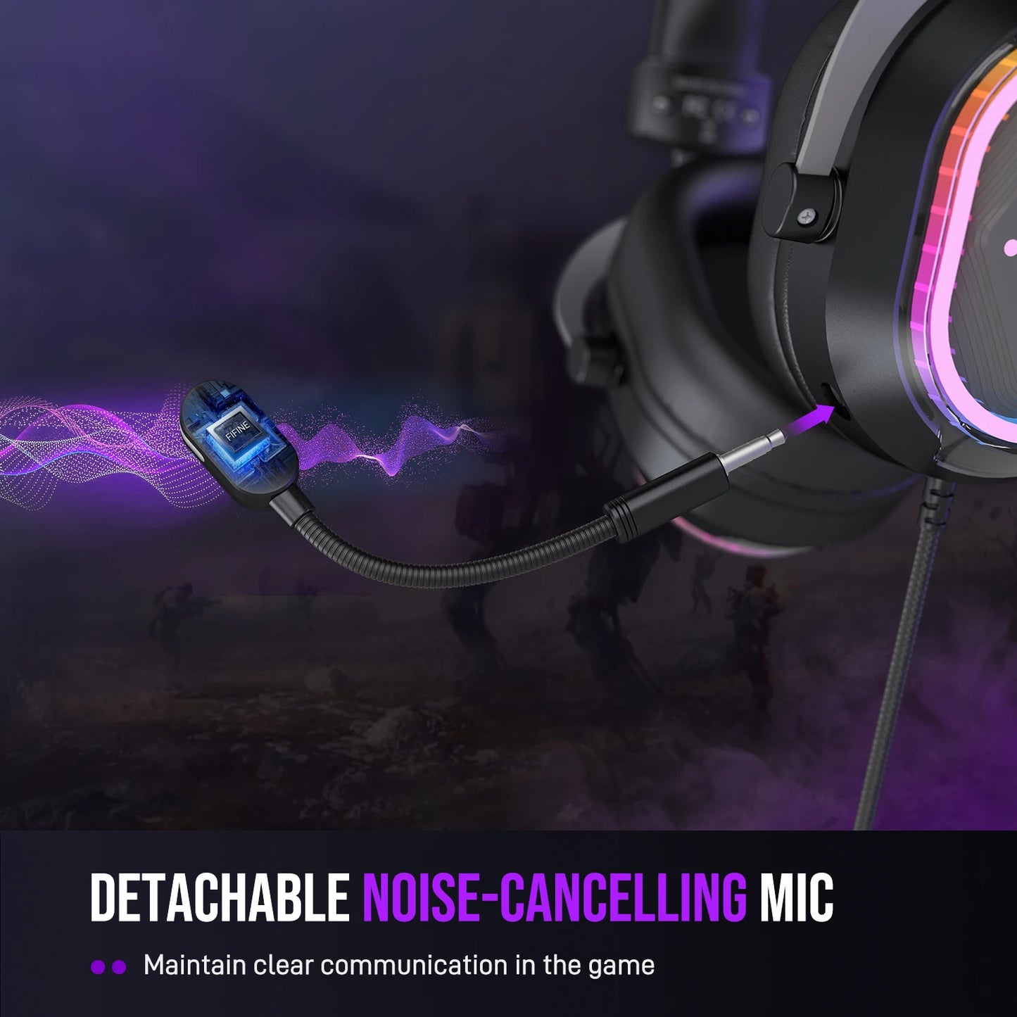 FIFINE RGB Gaming Headset with 7.1 Surround Sound & Dual Sound Card for PC/PS4/5,Over-Ear Headphone with Detachable Mic - H13
