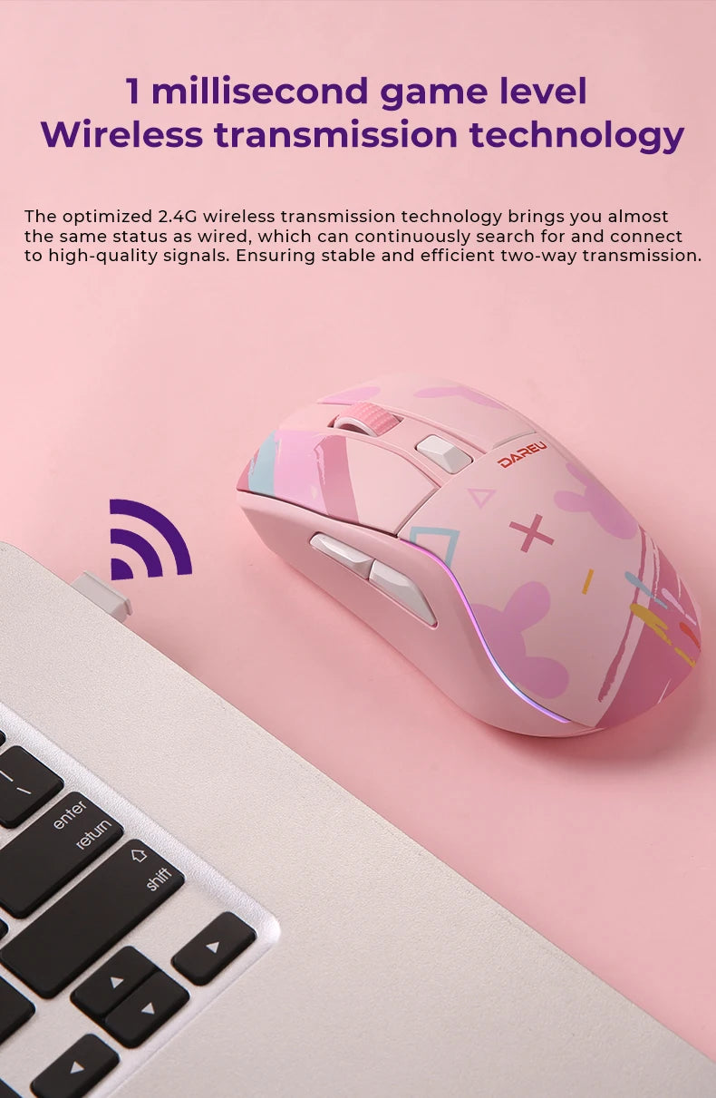 DAREU PC Gaming Mouse Tri-mode Connect Bluetooth Wired 2.4G Wireless Mice with Charging Base KBS Buttons Mous for Laptop Gamer