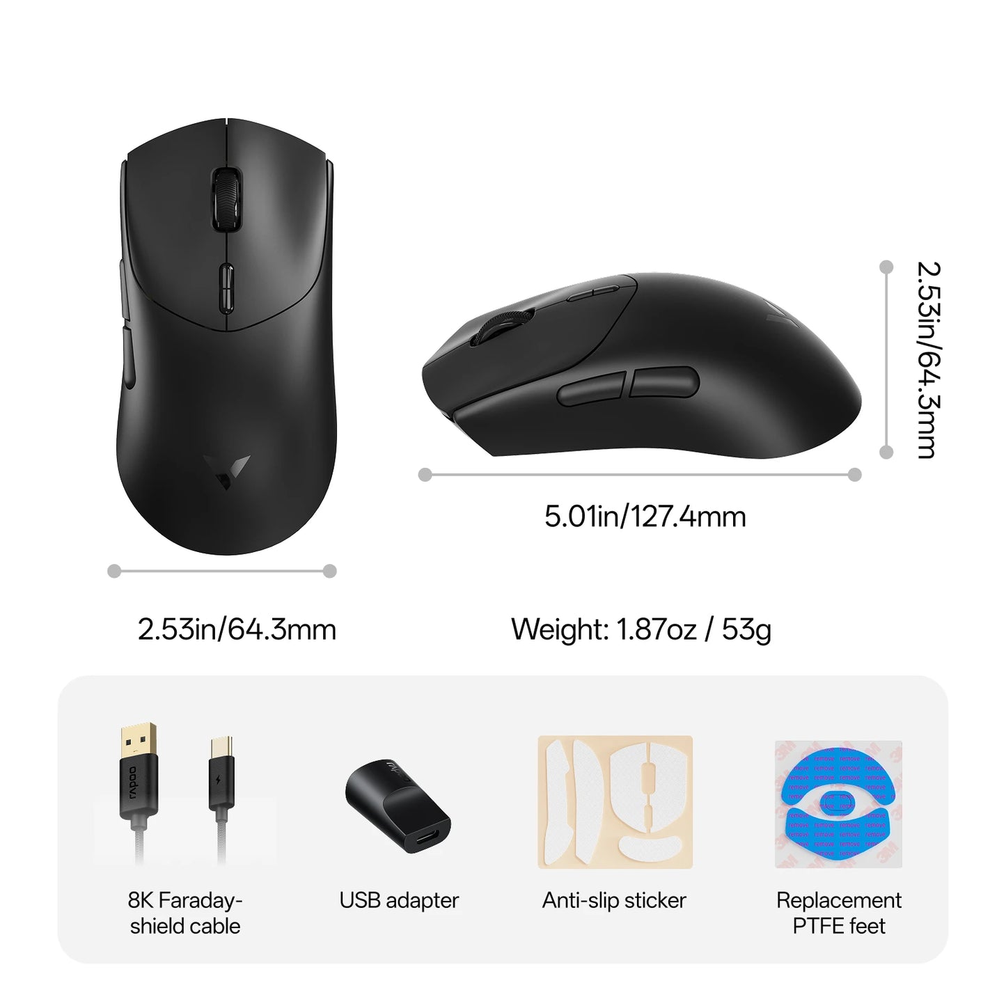 Rapoo VT7 VT7MAX Wireless Gaming Mouse True 8K Wireless Polling Rate 53g Lightweight 100-Million Mechanical Switch Macro Enabled