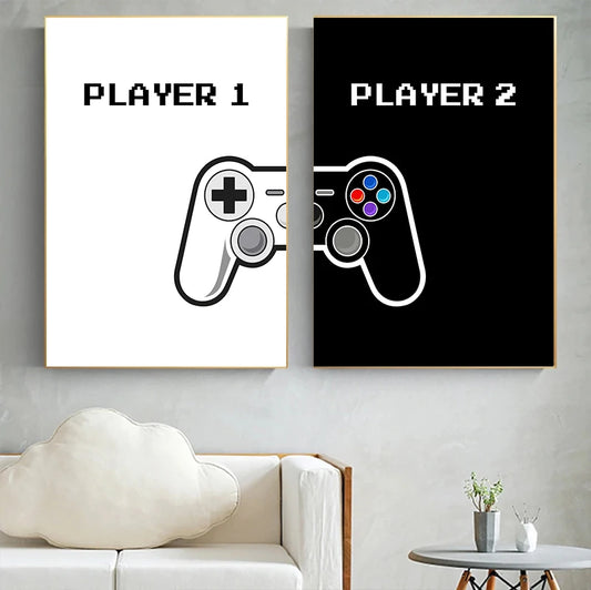 Fashion Minimalist Hand Game Handle Black White Combination Gaming Poster Canvas Painting Wall Art Pictures Game Room Home Decor