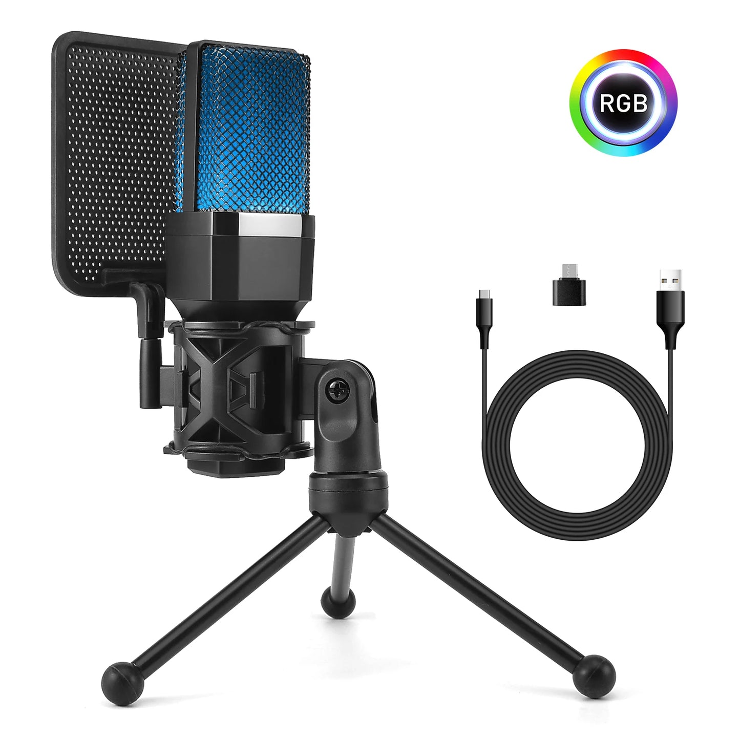Gaming Computer Professional Condenser Microphone Mic PC Laptop USB Wired Live Streaming Podcast Studio Mike Kit Gamer Karaoke
