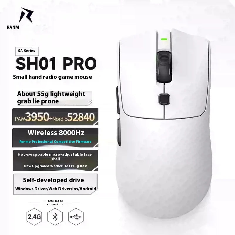 Rawm Sa-Sh01 pro Wireless Gaming Mouse Lightweight Low Delay with Paw3950 Sensor 8K Three Mode for PC Gamers Accessories Gifts
