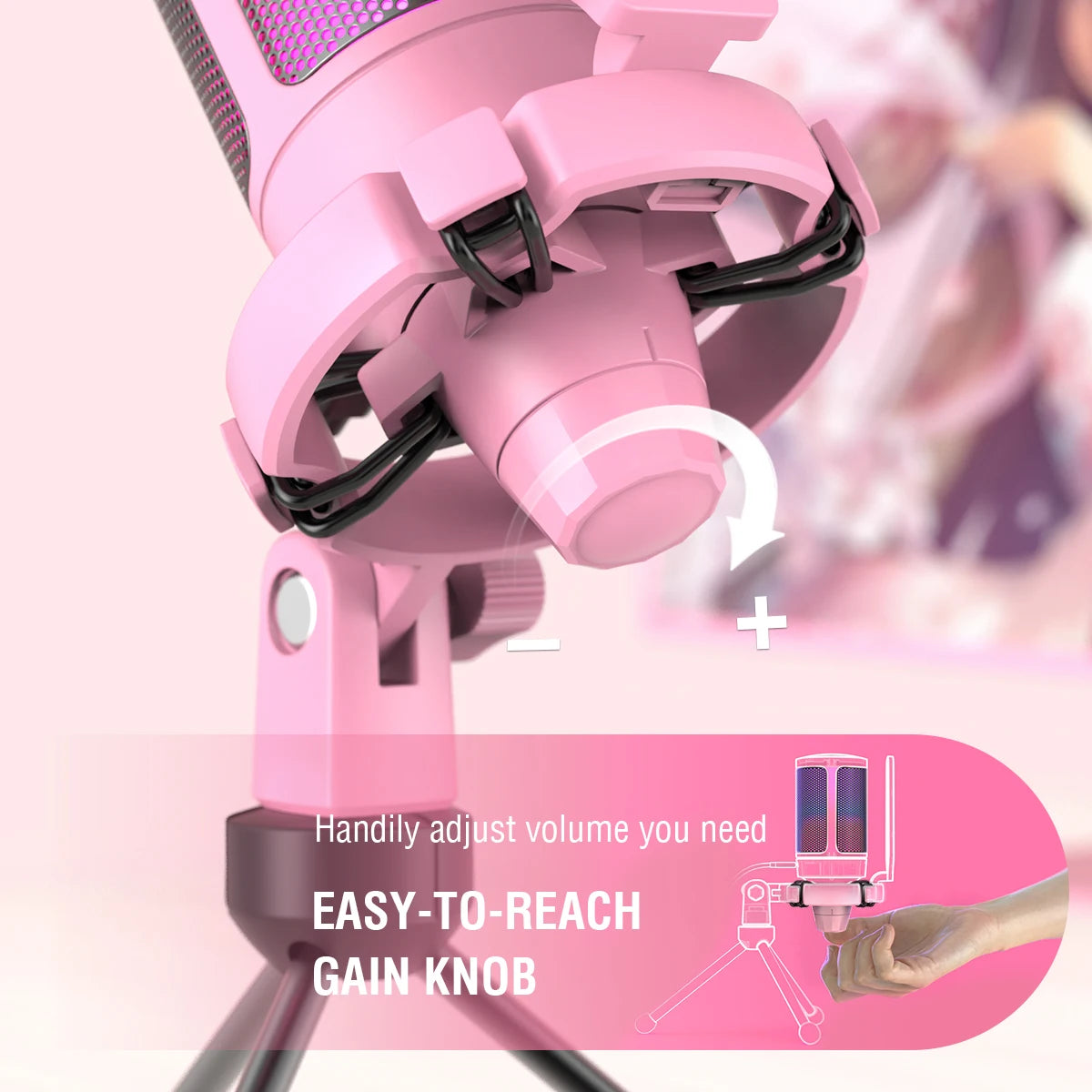 FIFINE USB Gaming PC Microphone for Streaming Podcasts,AmpliGame RGB Computer Condenser Desktop Mic for studio/Video-Pink