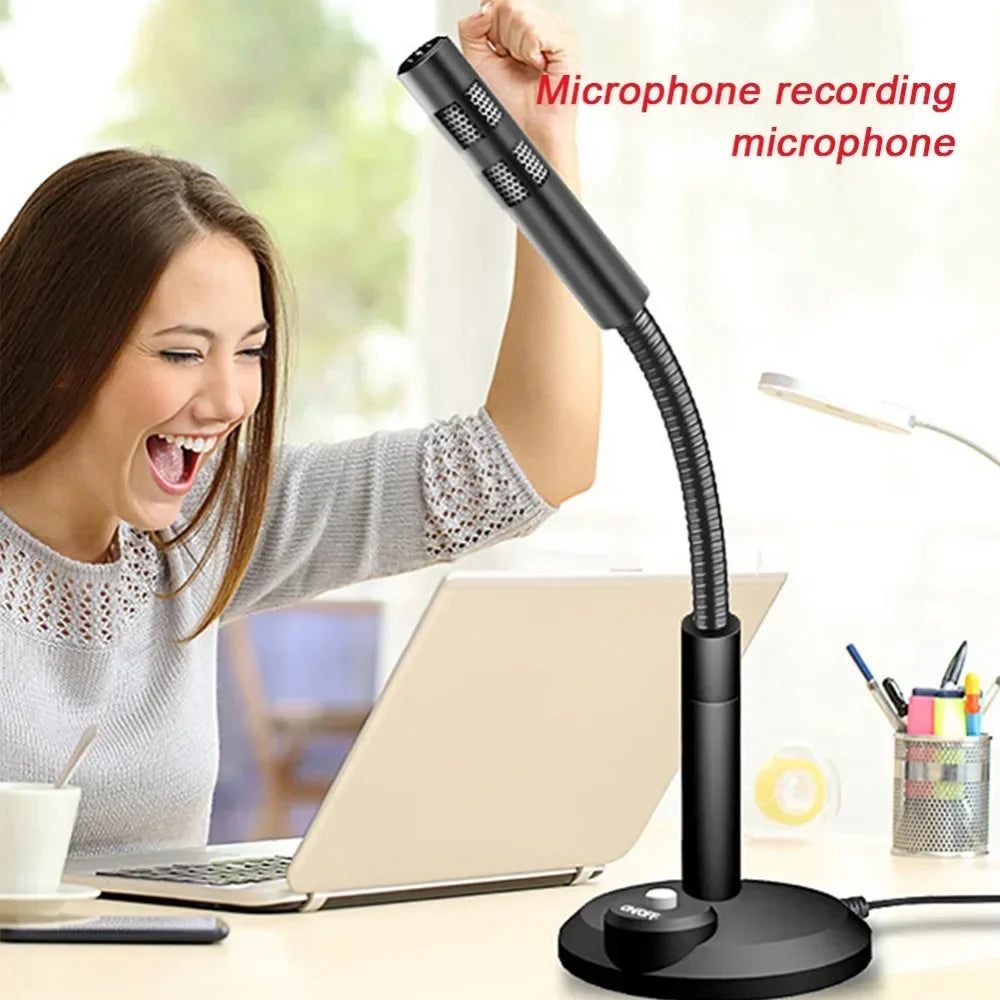 Mini 3.5mm Studio Microphone USB Desktop Wire Gaming Mic Speech Mic Stand Holder For PC Notebook Podcast Recording Studio