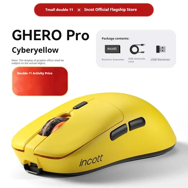 Incott Ghero Pro Gaming Mouse G24/G23 Wireless Mouse 3 mode 2.4G Bluetooth Lightweight PAW3395 Mice customize G24 pro Mouse Gift