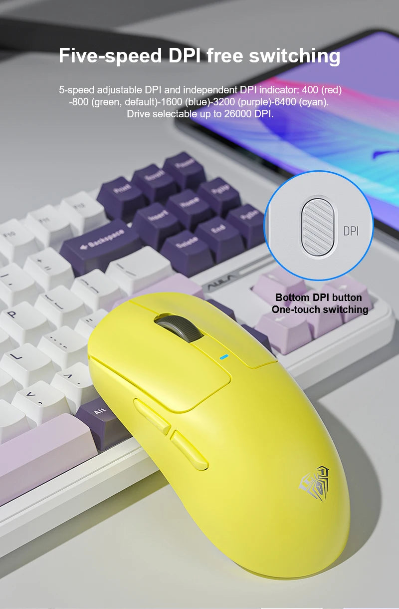 AULA SC680 Wireless Gaming Mouse W/ 26000 DPI PAW3395 Sensor BT 5.0/2.4G/Wired Tri Mode 500mAh Battery For Windows/Mac/PC/laptop